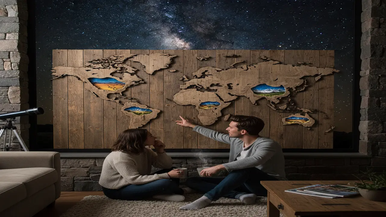 Stylized world map highlighting top dark-sky destinations